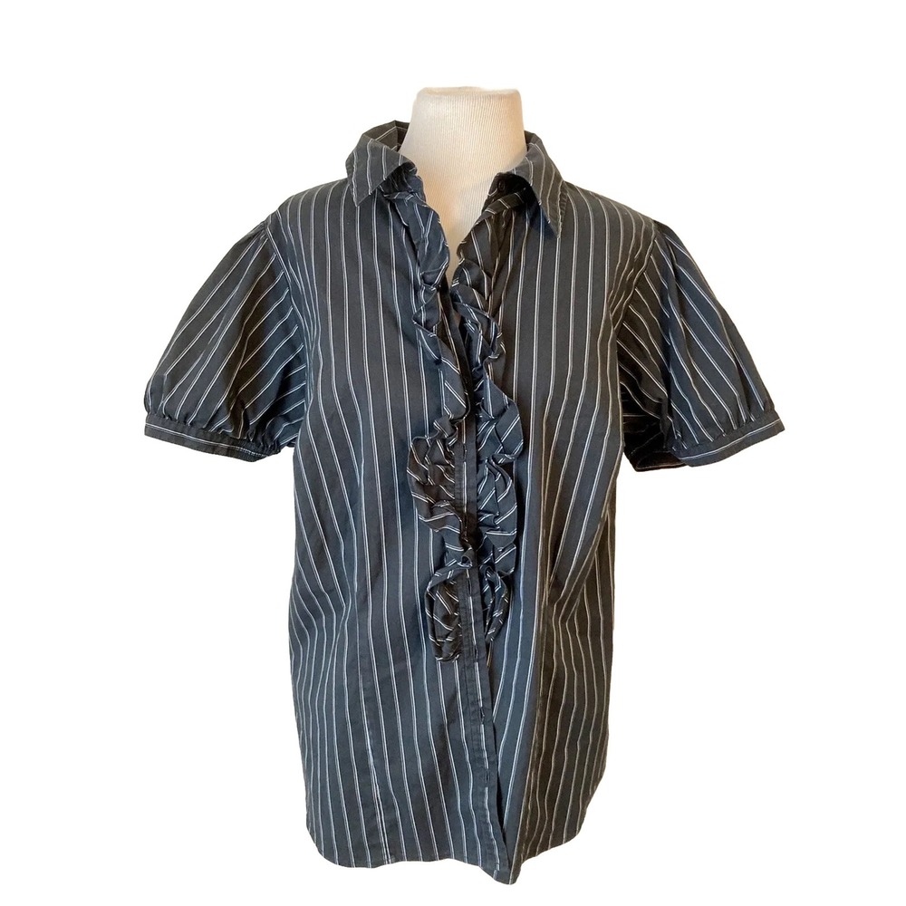 Lane Bryant Shirt Black Size‎ 14/16 short sleeve ruffles Blouse Cottage Core